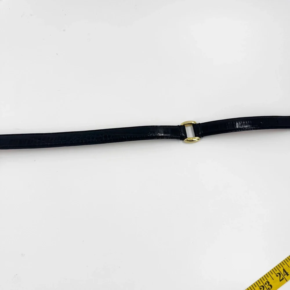Burberrys of London Vintage Black Croc Embossed Leather Belt Gold Buckle Italy M